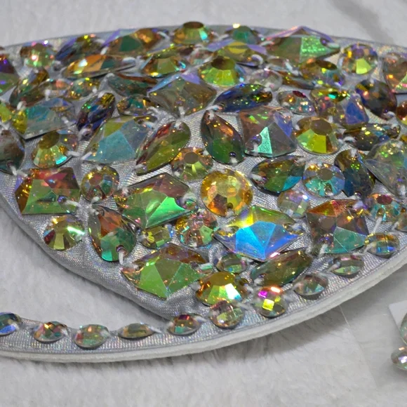 Windsor ✦ Major Glow Silver Embellished Halter Bra Top Gemstone Padded Tie‑Back - Picture 12 of 14